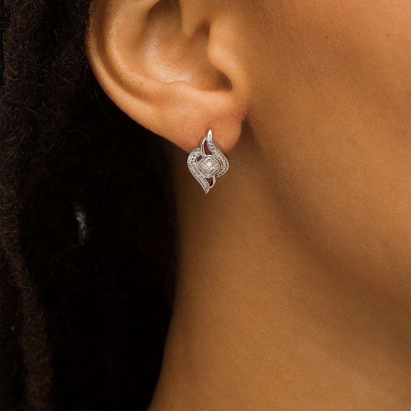 Main Image 2 of 0.04 CT. T.W. Diamond Flame Stud Earrings in Sterling Silver