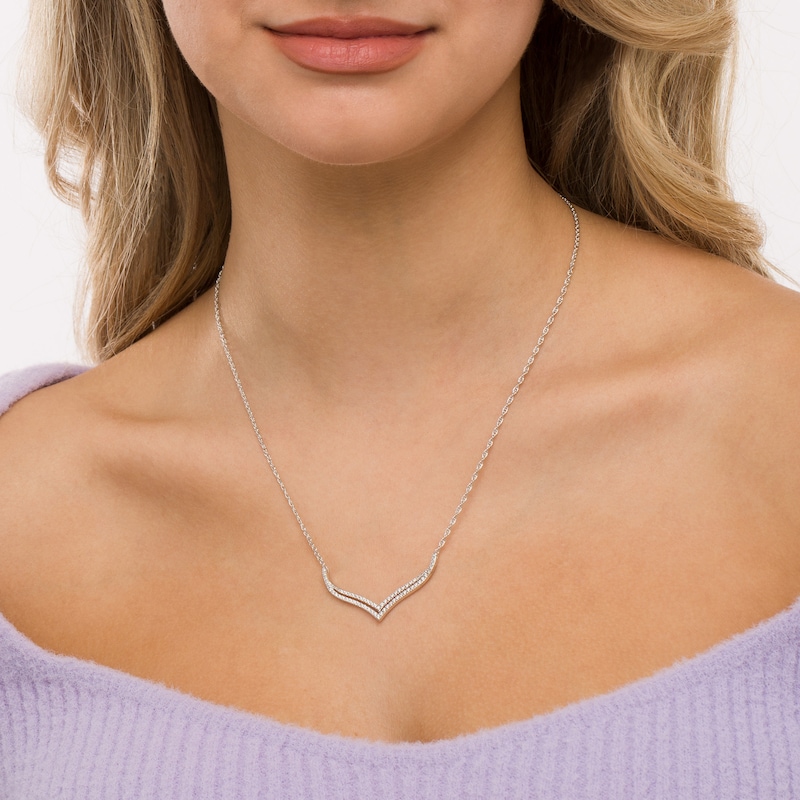 Main Image 2 of 0.18 CT. T.W. Diamond Chevron Necklace in Sterling Silver