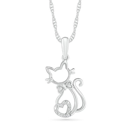Diamond Accent Cat Outline Pendant in Sterling Silver