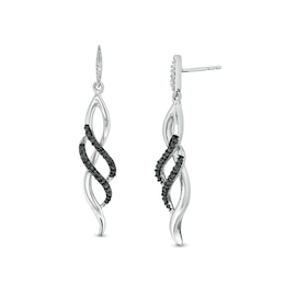0.04 CT. T.W. Black Enhanced and White Diamond Double Row Twist Drop Earrings in Sterling Silver