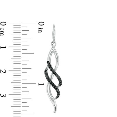 0.04 CT. T.W. Black Enhanced and White Diamond Double Row Twist Drop Earrings in Sterling Silver