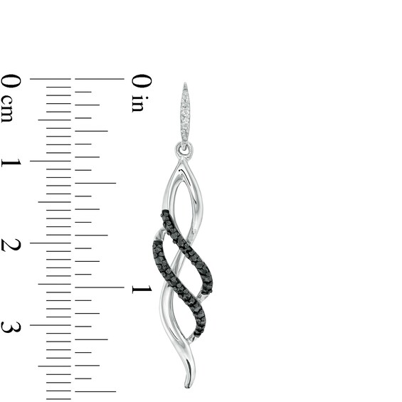 0.04 CT. T.W. Black Enhanced and White Diamond Double Row Twist Drop Earrings in Sterling Silver