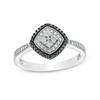 Black Enhanced and White Diamond Accent Tilted Square Ring in Sterling Silver