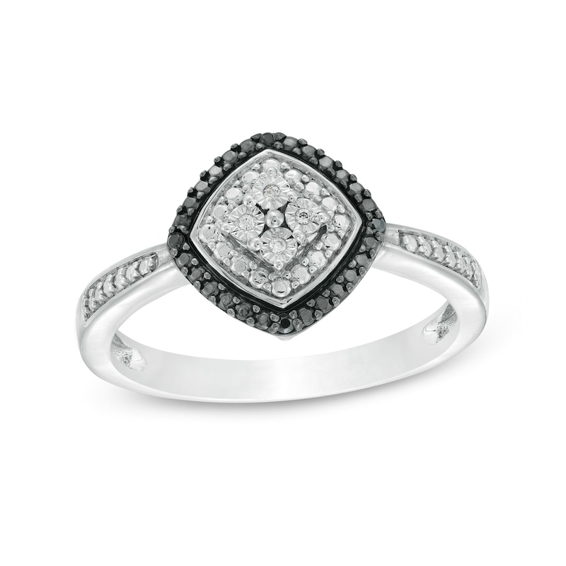 Black Enhanced and White Diamond Accent Tilted Square Ring in Sterling Silver
