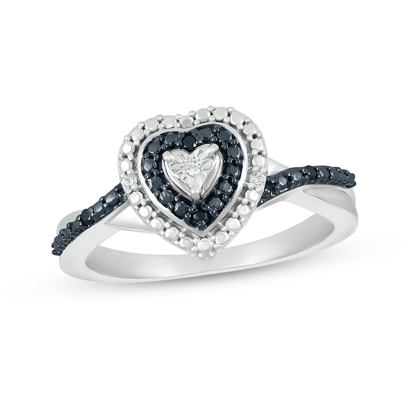 Diamond Accent Double Heart-Shaped Frame Twist Shank Ring in Sterling Silver|Peoples Jewellers