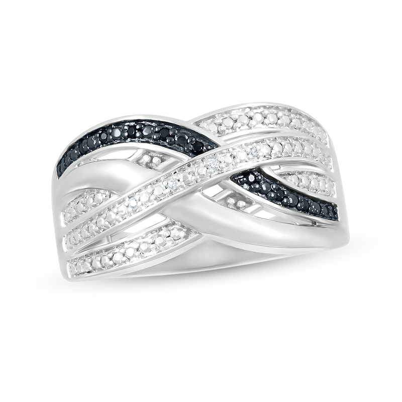 0.04 CT. T.W. Black Enhanced and White Diamond Multi-Row Crossover Ring in Sterling Silver