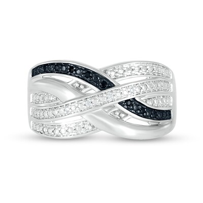 0.04 CT. T.W. Black Enhanced and White Diamond Multi-Row Crossover Ring in Sterling Silver