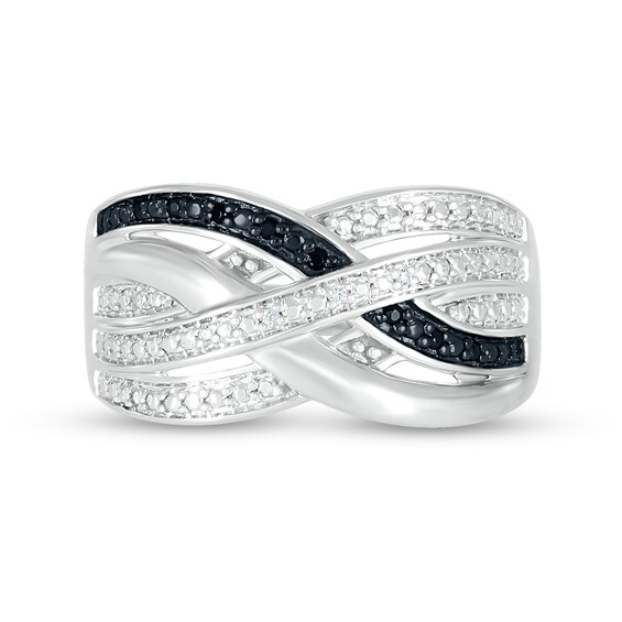0.04 CT. T.W. Black Enhanced and White Diamond Multi-Row Crossover Ring in Sterling Silver