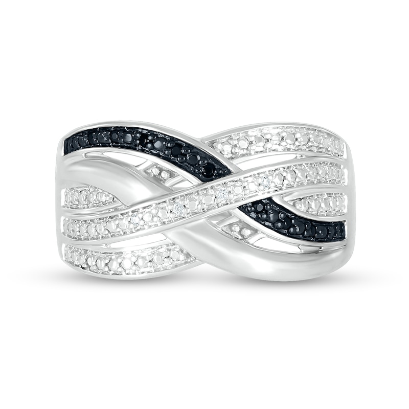 0.04 CT. T.W. Black Enhanced and White Diamond Multi-Row Crossover Ring in Sterling Silver