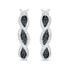 Black Enhanced and White Diamond Accent Twist Hoop Earrings in Sterling Silver
