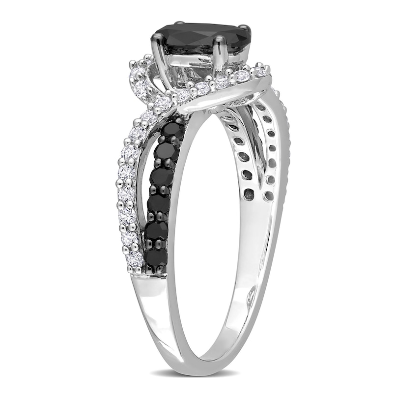 1.00 CT. T.W. Oval Black Enhanced Diamond and White Sapphire Bypass Ring in Sterling Silver