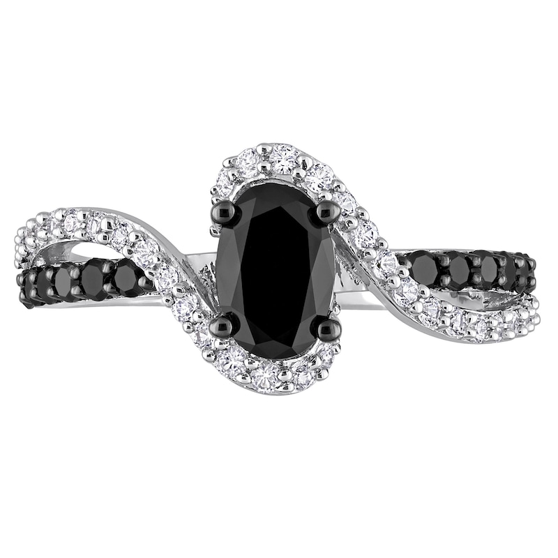 1.00 CT. T.W. Oval Black Enhanced Diamond and White Sapphire Bypass Ring in Sterling Silver