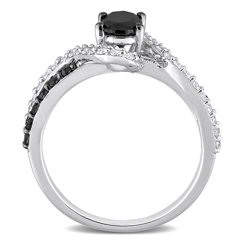 1.00 CT. T.W. Oval Black Enhanced Diamond and White Sapphire Bypass Ring in Sterling Silver