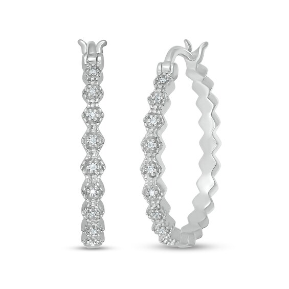 Diamond Accent Zig-Zag Hoop Earrings in Sterling Silver