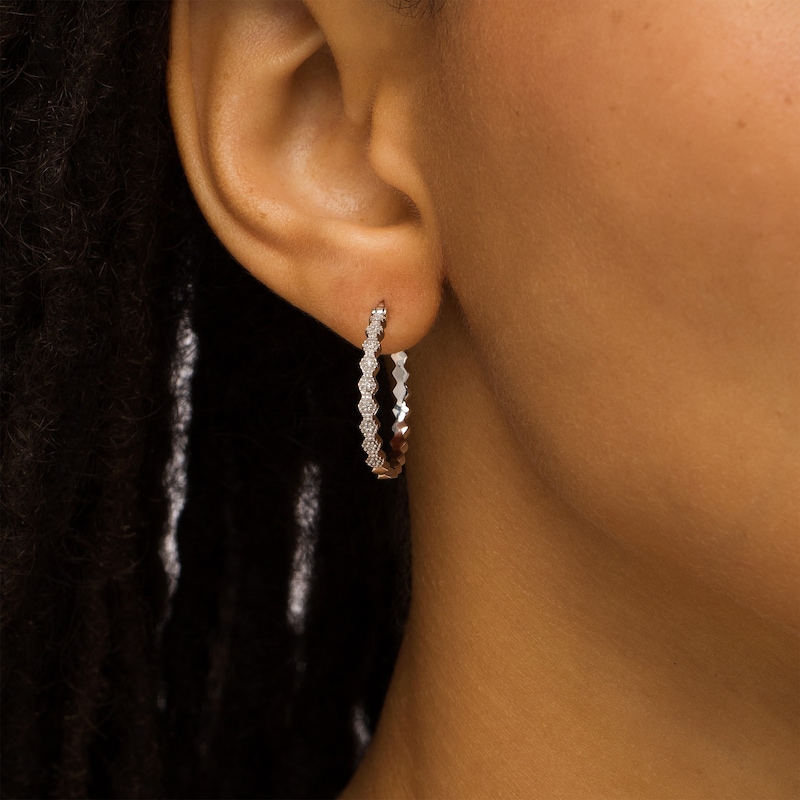 Main Image 2 of Diamond Accent Zig-Zag Hoop Earrings in Sterling Silver