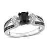 Thumbnail Image 0 of 1.02 CT. T.W. Oval Black Enhanced and White Diamond Collar Vintage-Style Split Shank Ring in Sterling Silver