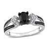 Thumbnail Image 0 of 1.02 CT. T.W. Oval Black Enhanced and White Diamond Collar Vintage-Style Split Shank Ring in Sterling Silver