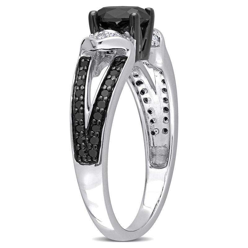 1.02 CT. T.W. Oval Black Enhanced and White Diamond Collar Vintage-Style Split Shank Ring in Sterling Silver