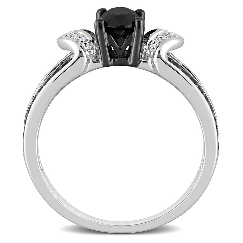 1.02 CT. T.W. Oval Black Enhanced and White Diamond Collar Vintage-Style Split Shank Ring in Sterling Silver