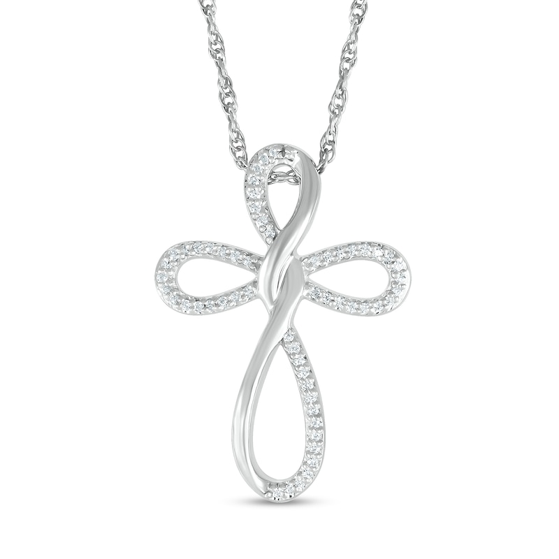 0.116 CT. T.W. Diamond Loop Cross Pendant in Sterling Silver|Peoples Jewellers