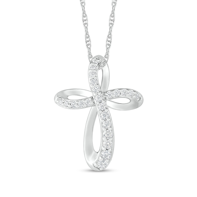 Main Image 1 of 0.29 CT. T.W. Diamond Loop Cross Pendant in Sterling Silver