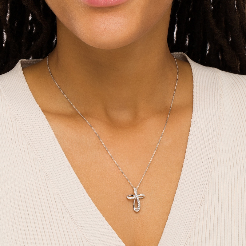 Main Image 2 of 0.29 CT. T.W. Diamond Loop Cross Pendant in Sterling Silver