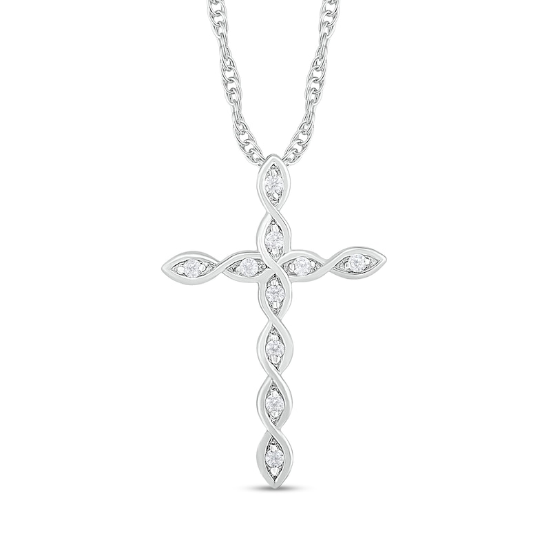 0.085 CT. T.W. Diamond Twist Cross Pendant in 10K White Gold