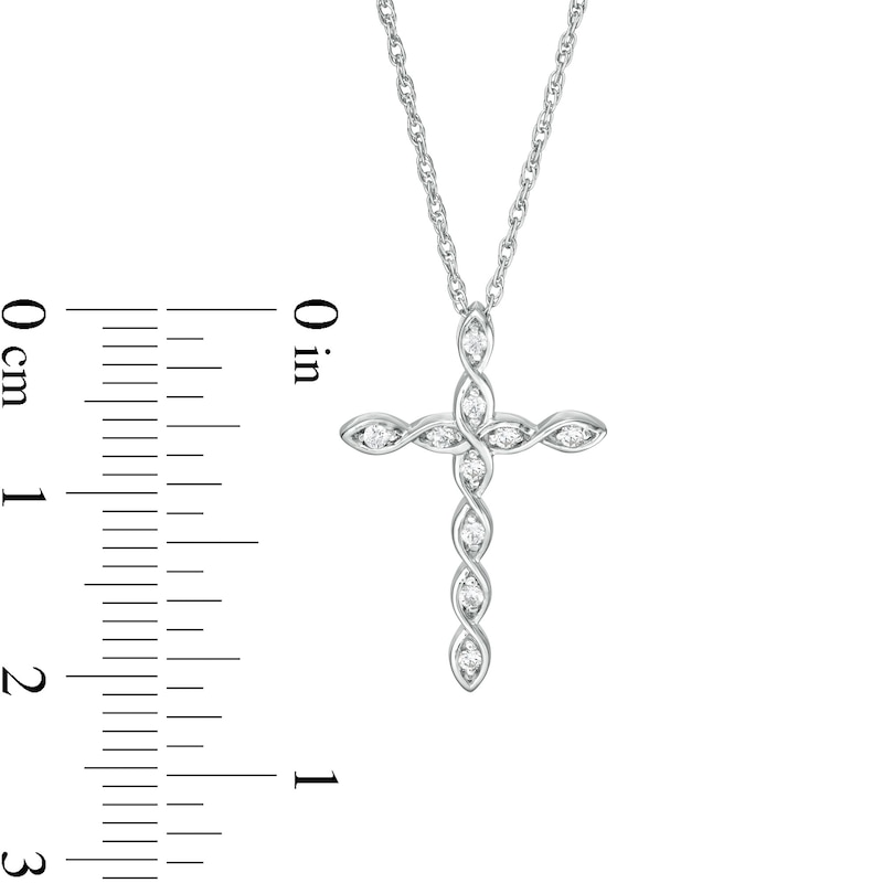0.085 CT. T.W. Diamond Twist Cross Pendant in 10K White Gold