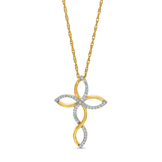 0.145 CT. T.W. Diamond Twist Cross Pendant in 10K Gold