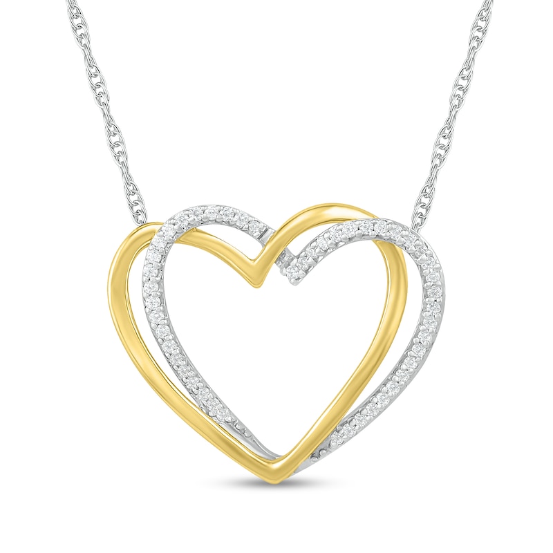 Main Image 1 of 0.117 CT. T.W. Diamond Interlocking Hearts Necklace in Sterling Silver and 10K Gold