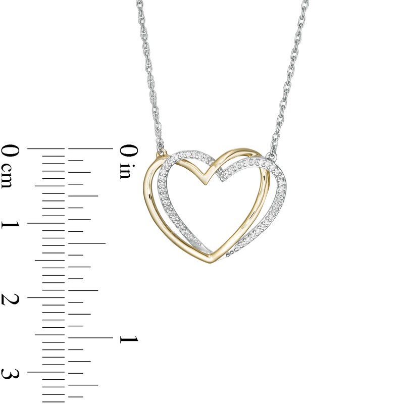 Main Image 3 of 0.117 CT. T.W. Diamond Interlocking Hearts Necklace in Sterling Silver and 10K Gold
