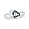 Thumbnail Image 1 of 0.04 CT. T.W. Black Enhanced and White Diamond Heart Link Ring in Sterling Silver