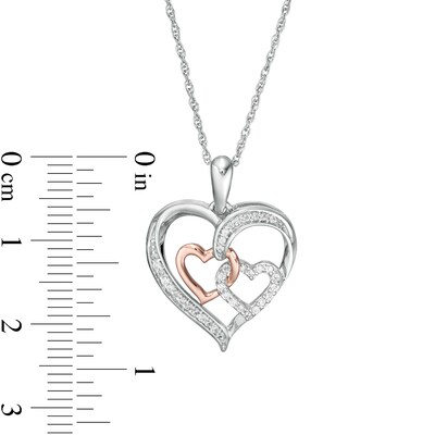 0.145 CT. T.W. Diamond Interlocking Heart Trio Pendant in Sterling Silver and 10K Rose Gold