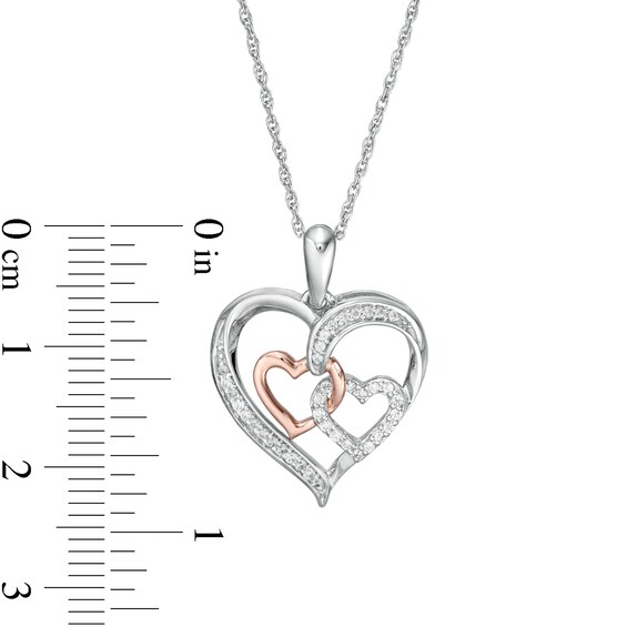 0.145 CT. T.W. Diamond Interlocking Heart Trio Pendant in Sterling Silver and 10K Rose Gold