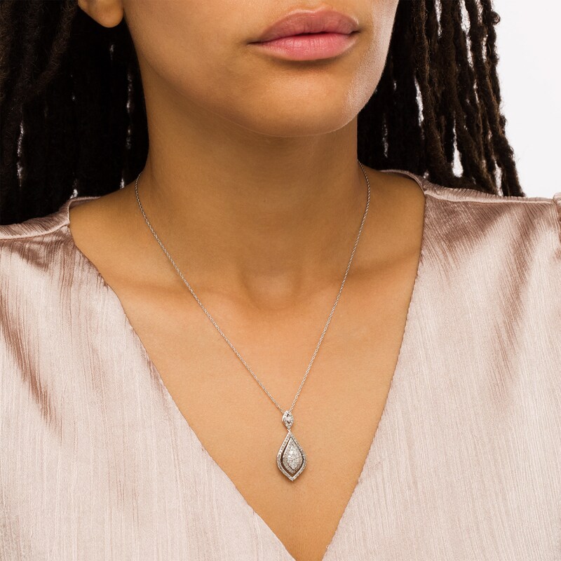 Main Image 2 of 0.95 CT. T.W. Diamond Flame Teardrop Pendant in 10K White Gold
