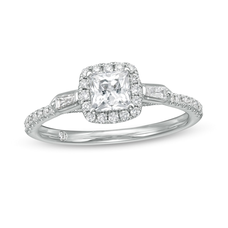 Emmy London 0.80 CT. T.W. Certified Princess-Cut Diamond Frame Collar Engagement Ring in 18K White Gold (F/VS2)