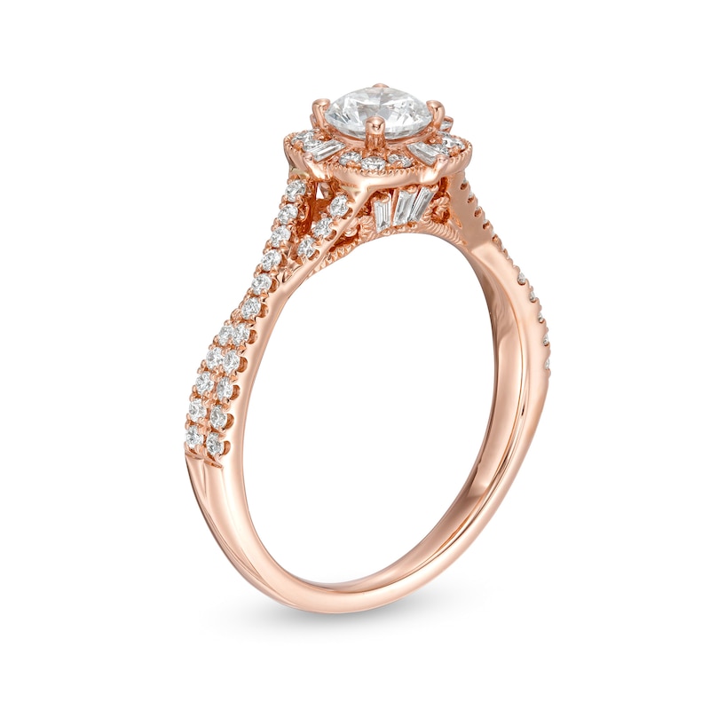 Emmy London 0.90 CT. T.W. Certified Diamond Ornate Frame Engagement Ring in 18K Rose Gold (F/VS2)