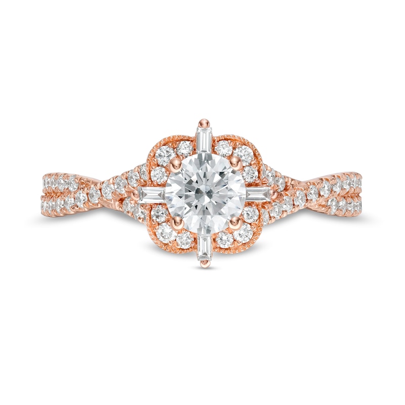 Emmy London 0.90 CT. T.W. Certified Diamond Ornate Frame Engagement Ring in 18K Rose Gold (F/VS2)