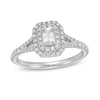 Thumbnail Image 1 of Emmy London 0.80 CT. T.W. Certified Emerald-Cut Diamond Double Frame Engagement Ring in 18K White Gold (F/VS2)
