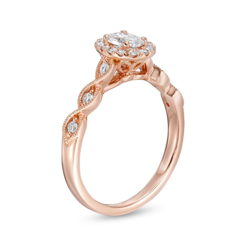 Emmy London 0.60 CT. T.W. Certified Oval Diamond Frame Vintage-Style Engagement Ring in 18K Rose Gold (F/VS2)