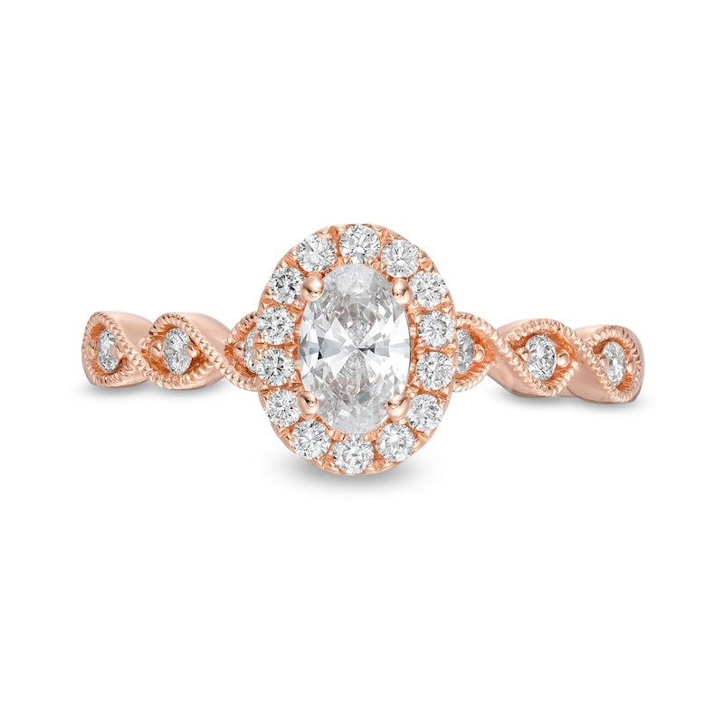 Emmy London 0.60 CT. T.W. Certified Oval Diamond Frame Vintage-Style Engagement Ring in 18K Rose Gold (F/VS2)
