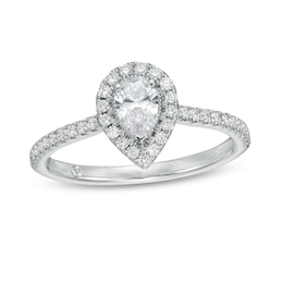 Emmy London 0.60 CT. T.W. Certified Pear-Shaped Diamond Frame Engagement Ring in 18K White Gold (F/VS2)