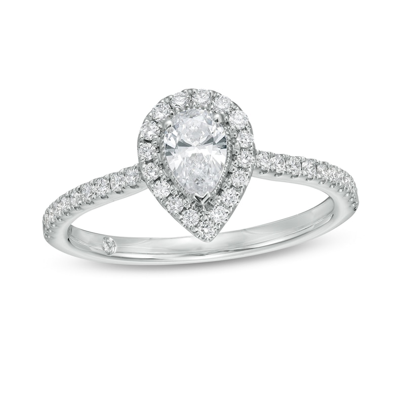 Main Image 1 of Emmy London 0.60 CT. T.W. Certified Pear-Shaped Diamond Frame Engagement Ring in 18K White Gold (F/VS2)