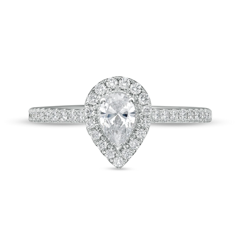 Emmy London 0.60 CT. T.W. Certified Pear-Shaped Diamond Frame Engagement Ring in 18K White Gold (F/VS2)