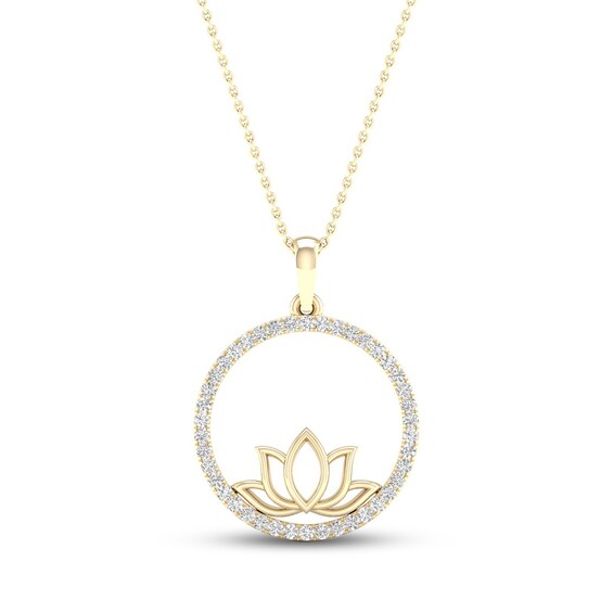 By Women for Women 0.25 CT. T.W. Diamond Circle Outline Lotus Flower Pendant in 10K Gold