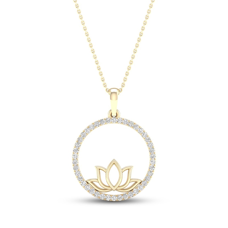 By Women for Women 0.25 CT. T.W. Diamond Circle Outline Lotus Flower Pendant in 10K Gold