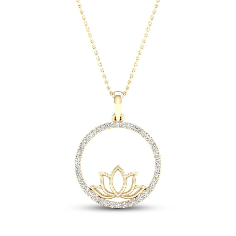 By Women for Women 0.25 CT. T.W. Diamond Circle Outline Lotus Flower Pendant in 10K Gold|Peoples Jewellers