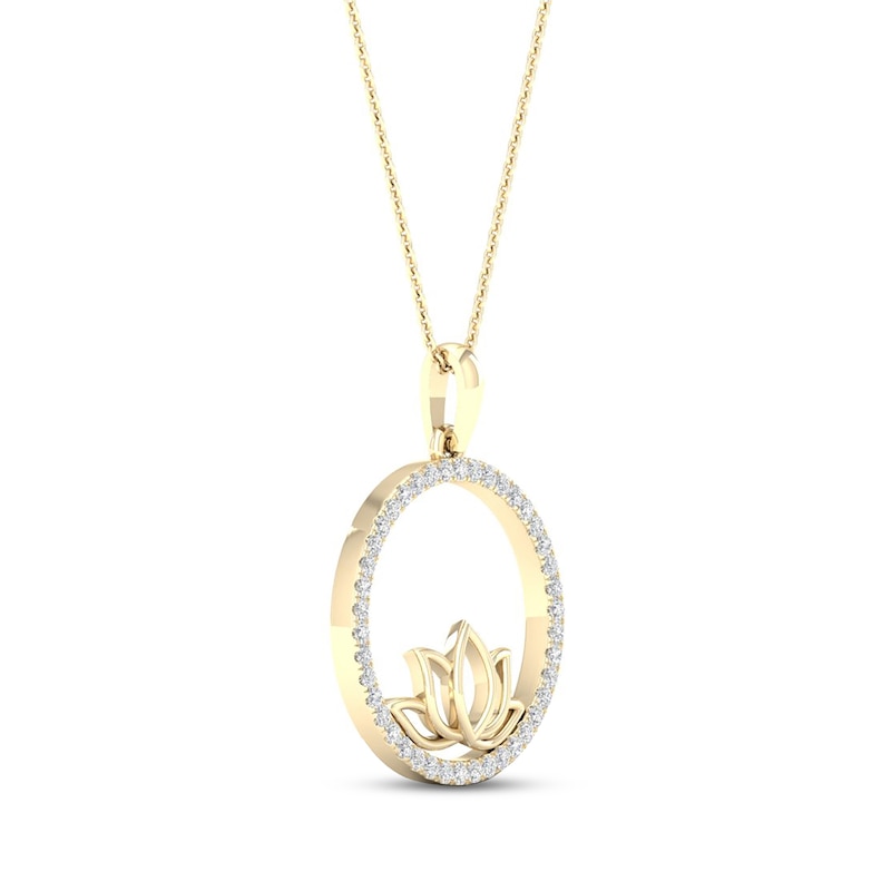 By Women for Women 0.25 CT. T.W. Diamond Circle Outline Lotus Flower Pendant in 10K Gold|Peoples Jewellers