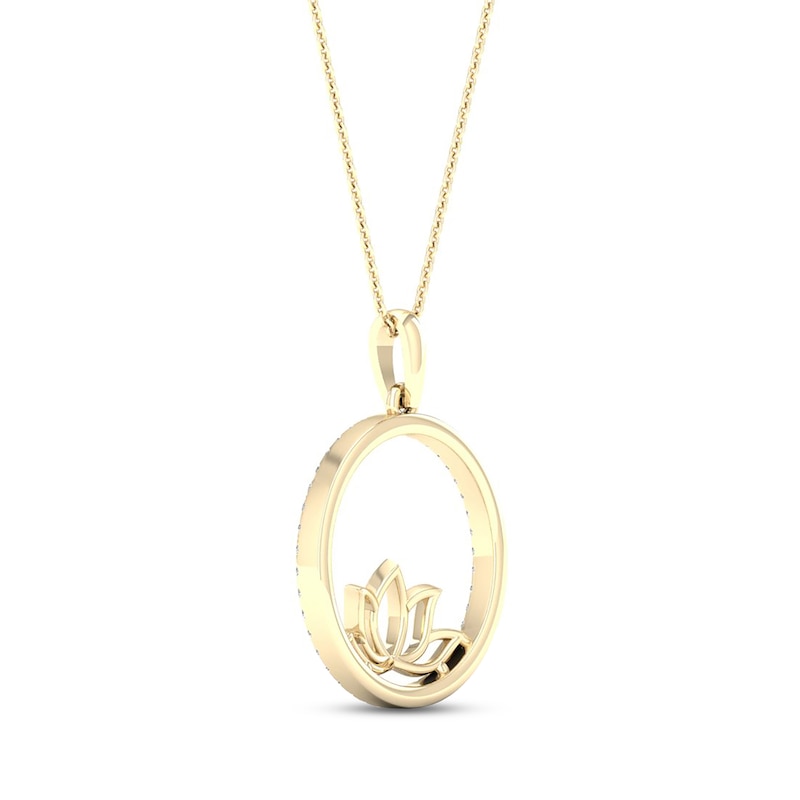 By Women for Women 0.25 CT. T.W. Diamond Circle Outline Lotus Flower Pendant in 10K Gold|Peoples Jewellers