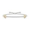 By Women for Women 0.25 CT. T.W. Diamond Lotus Flower Bar Bolo Bracelet in Sterling Silver and 10K Gold – 9.5"